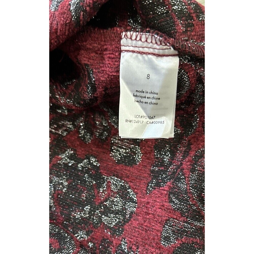Rachel Parcell Jacquard Floral High Low Ruffle Hem Skirt Burgundy Gray Sz 8 - Picture 8 of 10